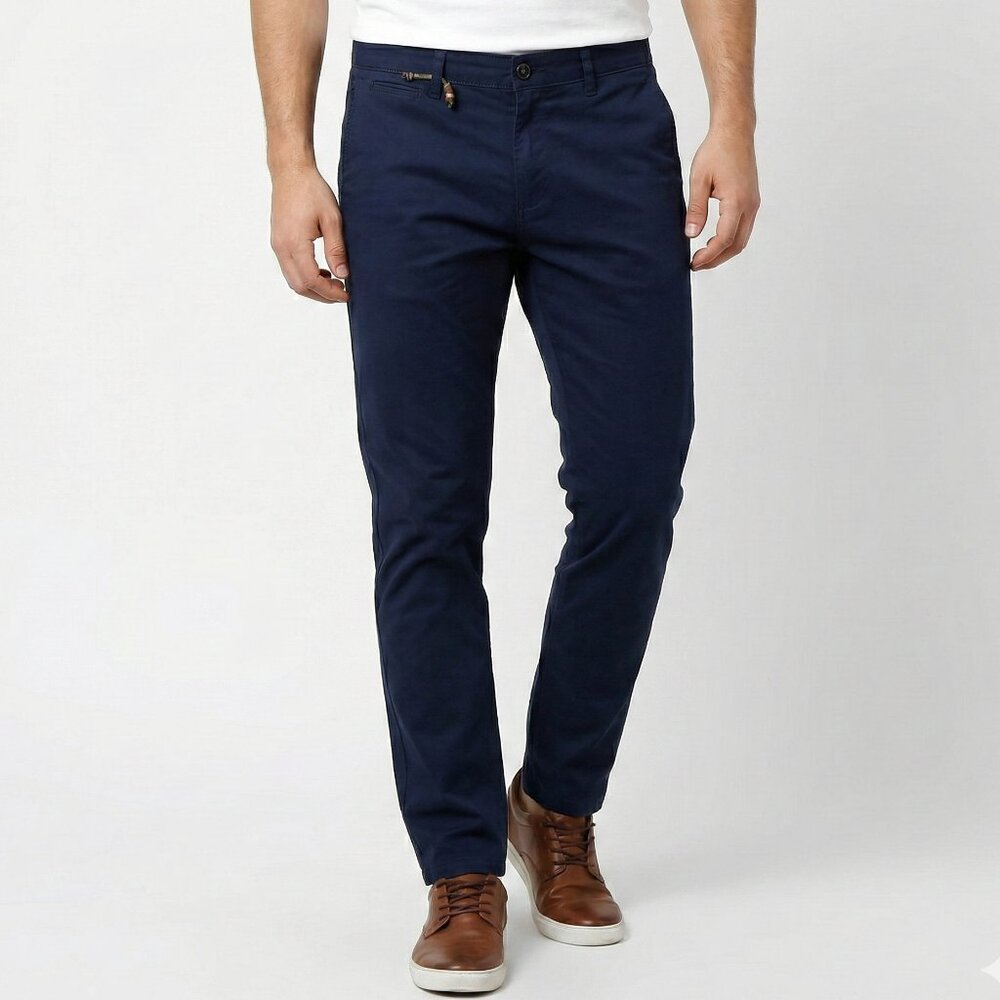 Zara Man Skinny Fit Navy Blue Soft Chinos Pants